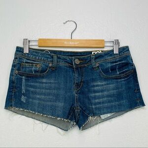 Fox Lylan Short Denim Blue Distressed Hem Mini Shorts